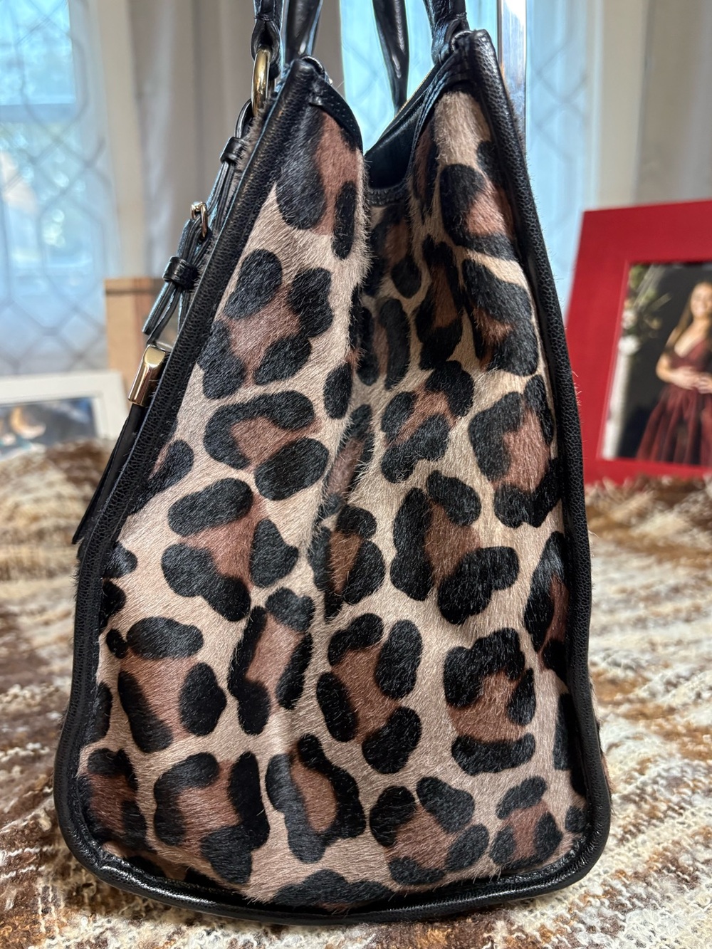 Coach Leopard Print Calf Hair Crossbody Carryall 3 Compartment Twistlock Handbag - Picture 9 of 16